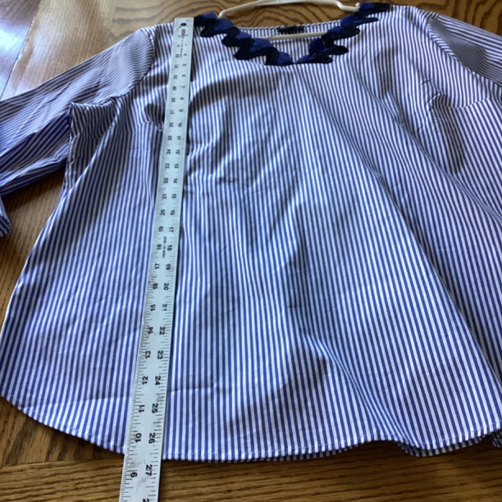 NWT Talbots Embroidered Rick Rack Trim Top Blouse Bell Sleeves XL Striped Brand - Picture 9 of 16